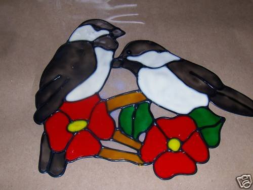 Chickadees Faux Stained Window Cling
