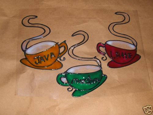 3 Coffee Cups Faux Stained Window Cling