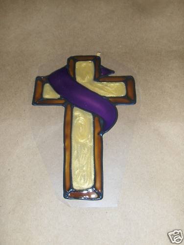Happy Easter Purple Cross Faux Stained Window Cling