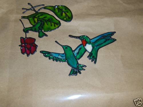 Hummingbirds & Flower Faux Stained Window Cling