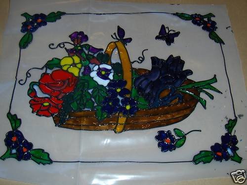 Basket Of Flowers Faux Stained Window Cling