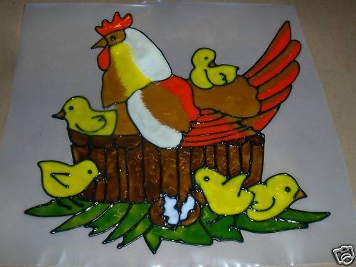 Famliy OF Chickens Faux Stained Window Cling