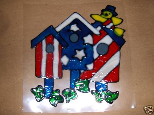 Patriotic Bird House Faux Stained Window Cling