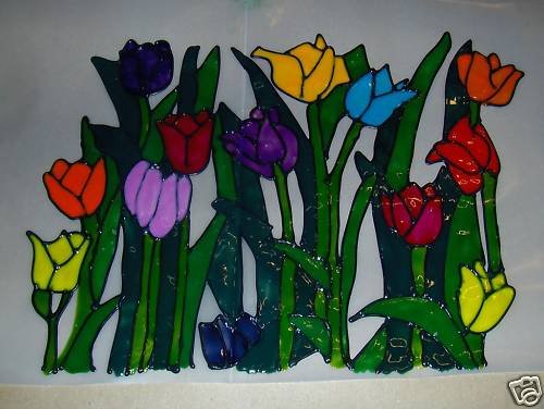Bed OF Tulips Faux Stained Window Cling