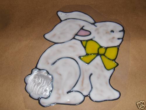 Bunny With Yellow Ribbon Faux Stained Window Cling