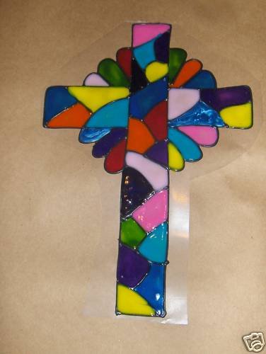 Happy Easter Cross Faux Stained Window Cling