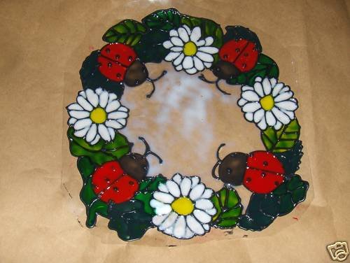 Lady Bugs & Daisy Faux Stained Window Cling