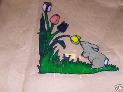 Bunnie Smelling Tulips Faux Stained Window Cling