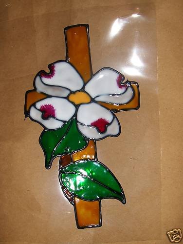 Dogwood Cross! Faux Stained Window Cling