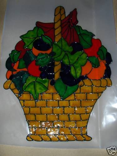 Basket Of Fruit & Ivy Faux Stained Window Cling