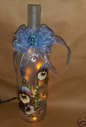 Pansies Lighted Wine Bottle