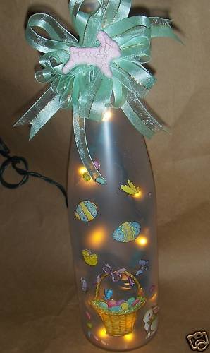 Easter Basket & Eggs Lighted Wine Bottle