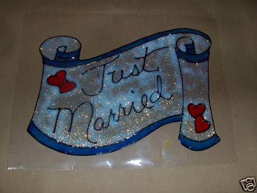 Just Married Faux Stained Window Cling