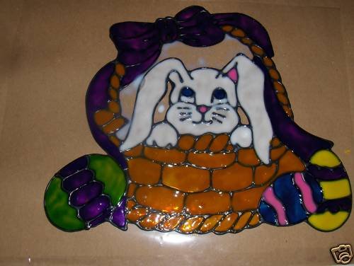 Bunny In A Basket Faux Stained Window Cling