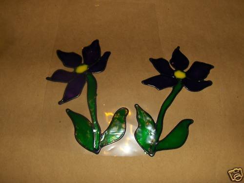 Purple Flowes Faux Stained Window Cling