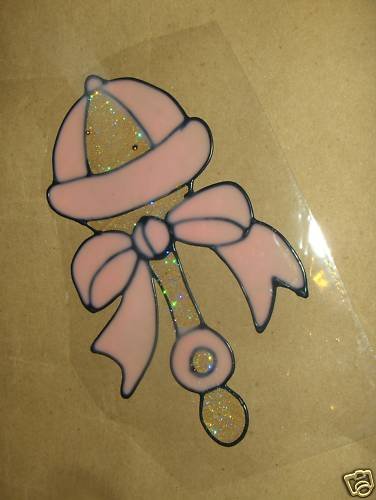 Baby Girls Rattle Faux Stained Window Cling