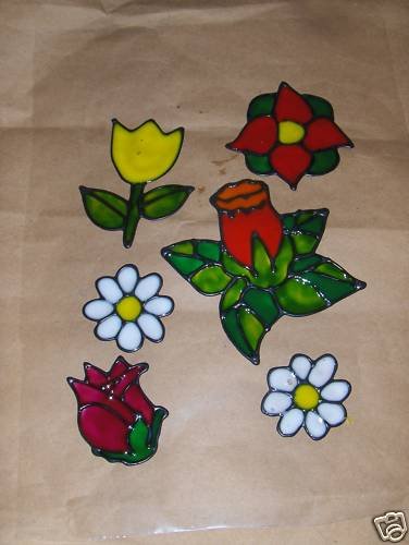 Assortment Of Flowers Faux Stained Window Cling