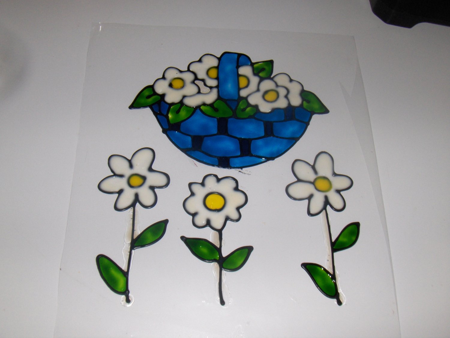 Daisy Basket Faux Stained Window Cling
