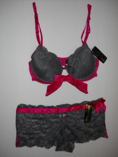 RAMPAGE INTIMATES BRA & PANTY SET (MEDIUM GREY) (34B & M)