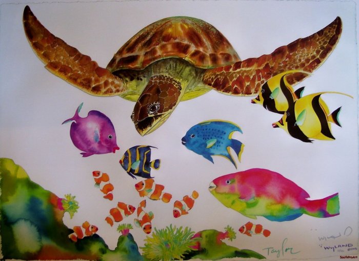 WYLAND~SOMETHING FISHEE~sea turtle fish HS# CANVAS COA