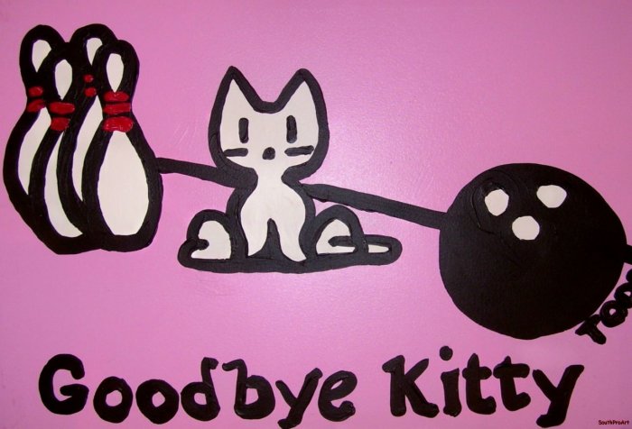 TODD GOLDMAN BYE KITTY ORIGINA PAINTING bowling cat