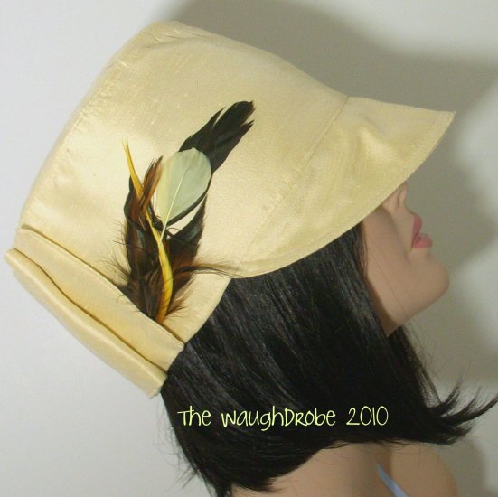 Buttermilk Yellow Linen Look Cloche with Feathers, Spring, Summer, The Milly
