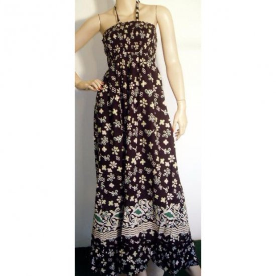BLACK WHITE COTTON HALTERNECK LONG SUMMER MAXI DRESS UK SIZE 14, US SIZE 10