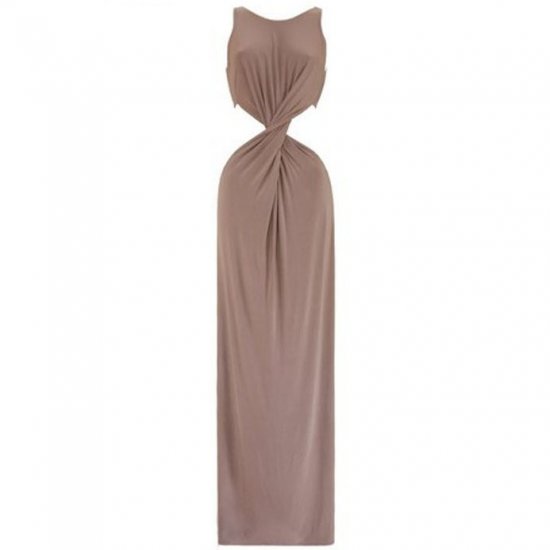 CHERYL COLE LONG NUDE BEIGE FRONT TWIST EVENING PARTY COCKTAIL PROM MAXI GOWN DRESS UK 8-10, US 4-6