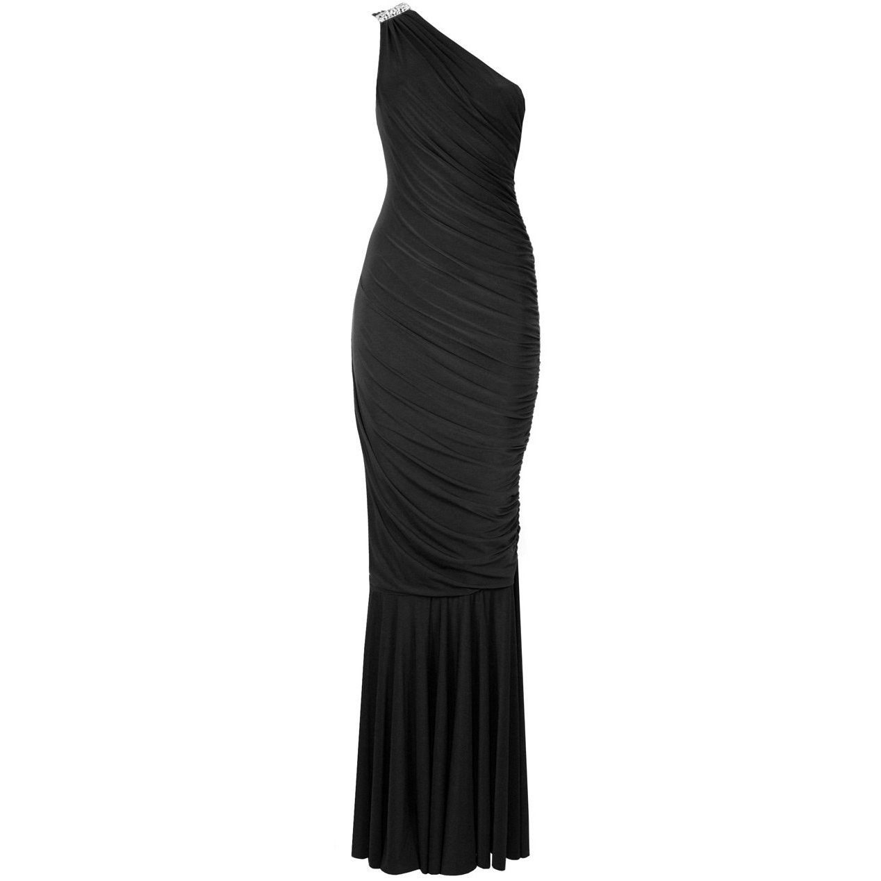 WOMENS NEW BLACK ONE SHOULDER GRECIAN LONG EVENING FISHTAIL MAXI PROM GOWN DRESS UK 12-14, US 8-10