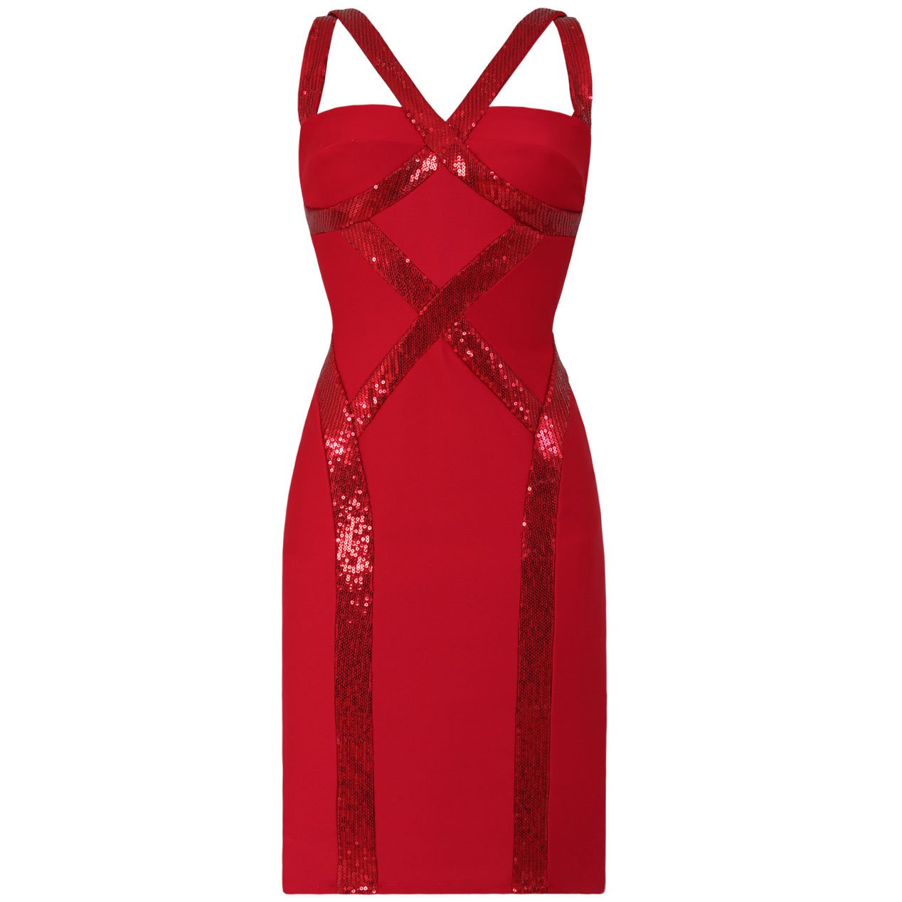 RED SEQUIN BANDAGE EVENING COCKTAIL BODYCON CLUBWEAR MINI PROM PARTY DRESS UK 14, US 10