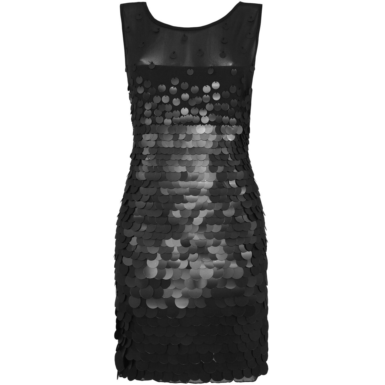 BLACK SEQUIN MESH BODYCON EVENING MINI COCKTAIL CLUBWEAR PARTY PROM DRESS UK SIZE 8-10, US SIZE 4-6