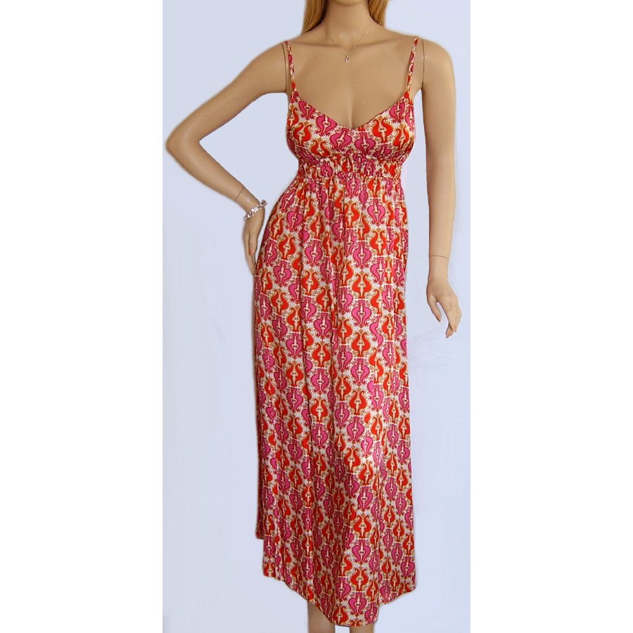 PINK RED & WHITE MAXI BEACH SUMMER HOLIDAY DRESS UK SIZE 8, US SIZE 4