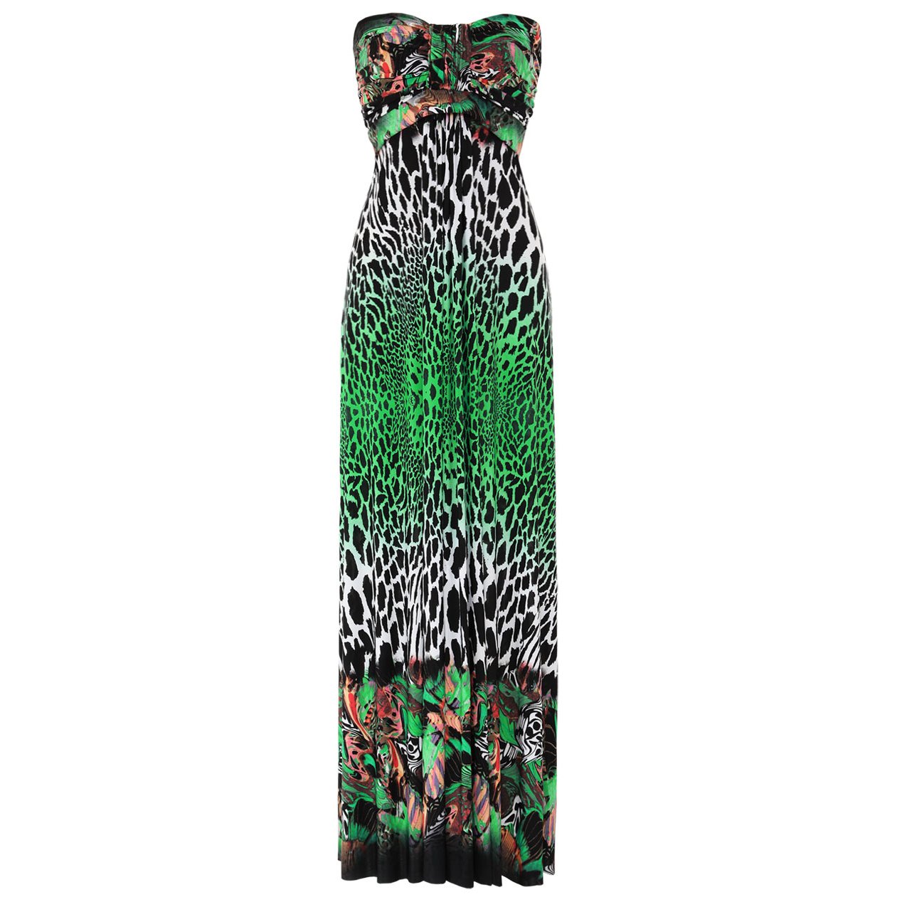 WOMENS GREEN LEOPARD ANIMAL PRINT LONG SUMMER EVENING HOLIDAY BEACH MAXI DRESS UK 8-10, US 4-6