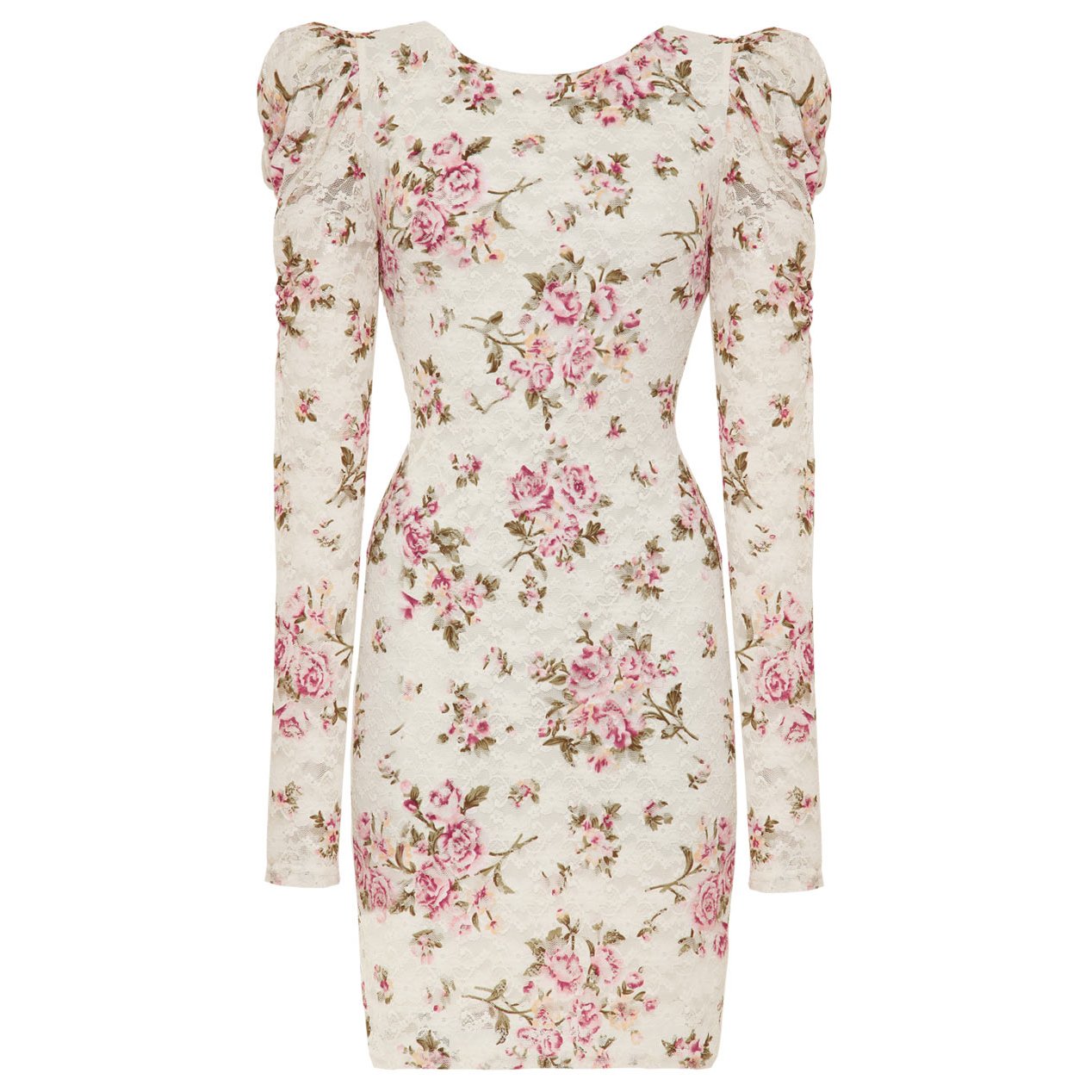 WOMENS CREAM VINTAGE FLORAL PRINT EVENING COCKTAIL BODYCON MINI PARTY PROM DRESS UK 12-14, US 8-10