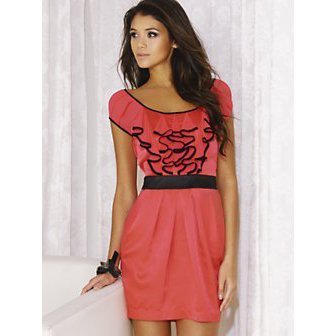 WOMENS WATERMELON RED SATIN RUFFLE EVENING COCKTAIL CLUBWEAR BODYCON PARTY PROM DRESS UK 8, US 4