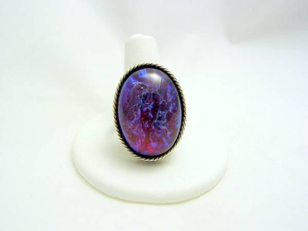 Dragon's Breath Mexican Glass Opal Antique Engraved Band Ring