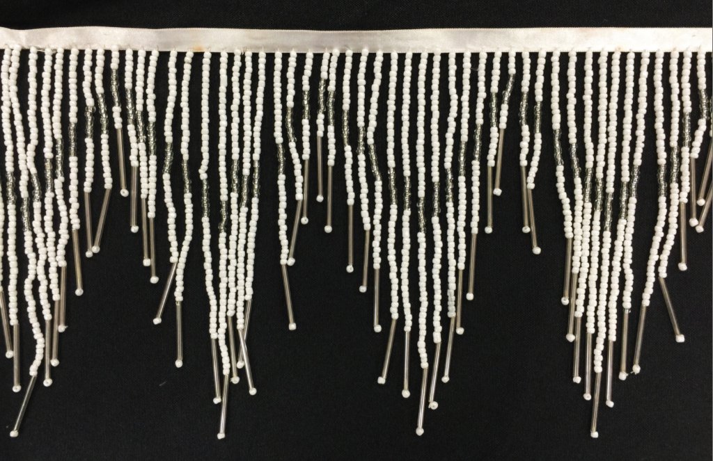 SALE-5 Yard Bolt-6" White/Silver Glass Seed Bead & Bugle Chevron Beaded Fringe Lamp Home Decor Trim