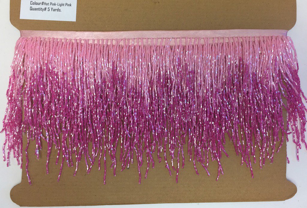 5 Yd Bolt-6.5" Chevron Light/Hot Pink Ombré Glass BUGLE Beaded Fringe Lamps, Costumes, Crafts