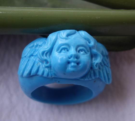 100% hand craved turquoise cherub ring high relief