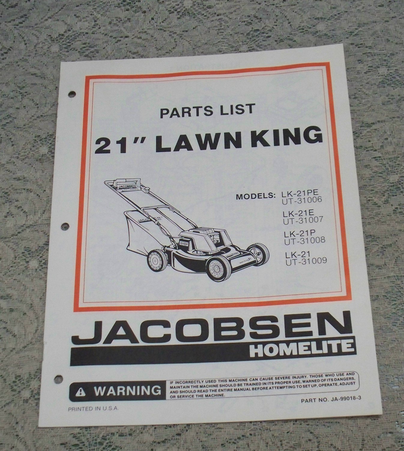 Homelite Jacobsen Parts List 21" Lawn King Models LK21,P,PE & UT31006,7,8,9