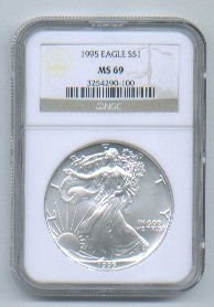 1995 American Silver Eagle NGC MS69 Brown/Gold Label Wholesale Priced