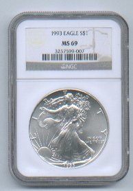 1993 American Silver Eagle NGC MS69 Brown/Gold Label Wholesale Priced