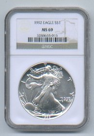 1992 American Silver Eagle NGC MS69 Brown/Gold Label Wholesale Priced