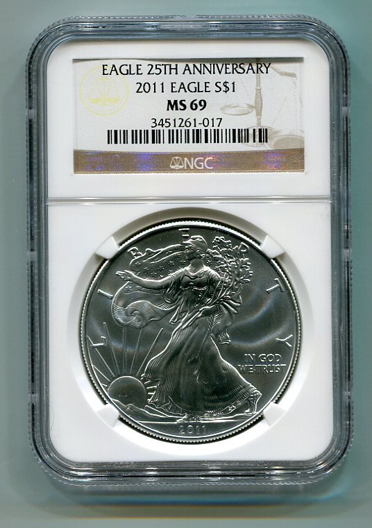 2011 American Silver Eagle NGC MS69 Brown/Gold Label Wholesale Priced