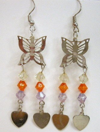 Butterfly earrings with leaf charms