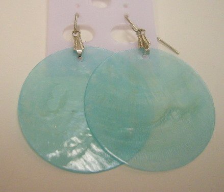 Capiz paper shell turquoise tone disc earrings