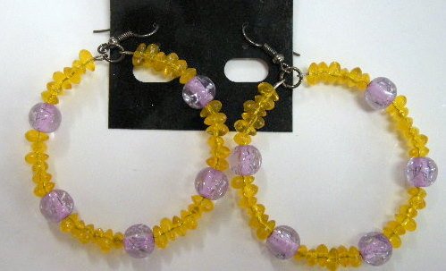 Glass beaded yellow citrine tone hoop earrings