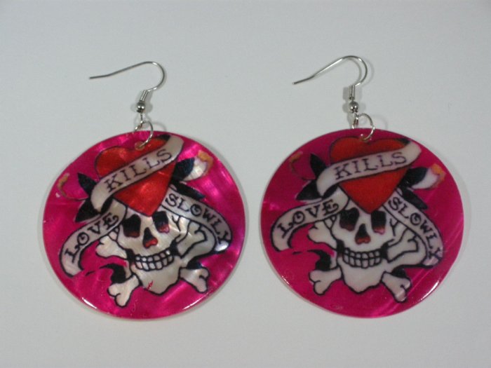 Ed Hardy tattoo style Love kills slowly earrings - PINK