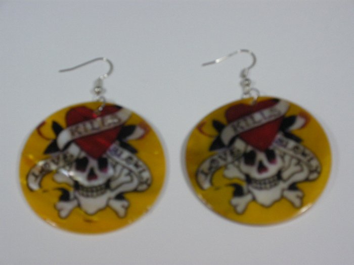 Ed Hardy tattoo style Love kills slowly earrings - Yellow