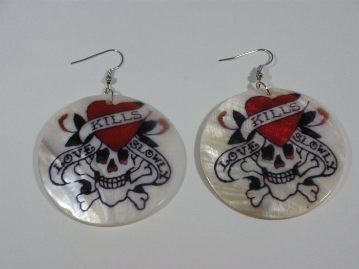 Ed Hardy tattoo style Love kills slowly earrings